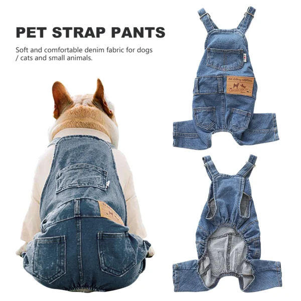 Dog Denim Jumpsuit Fashion Pet Jean Overalls Comfortable Puppy Costumes Pet Pants Apparel for Small Medium Dogs and Cats 6