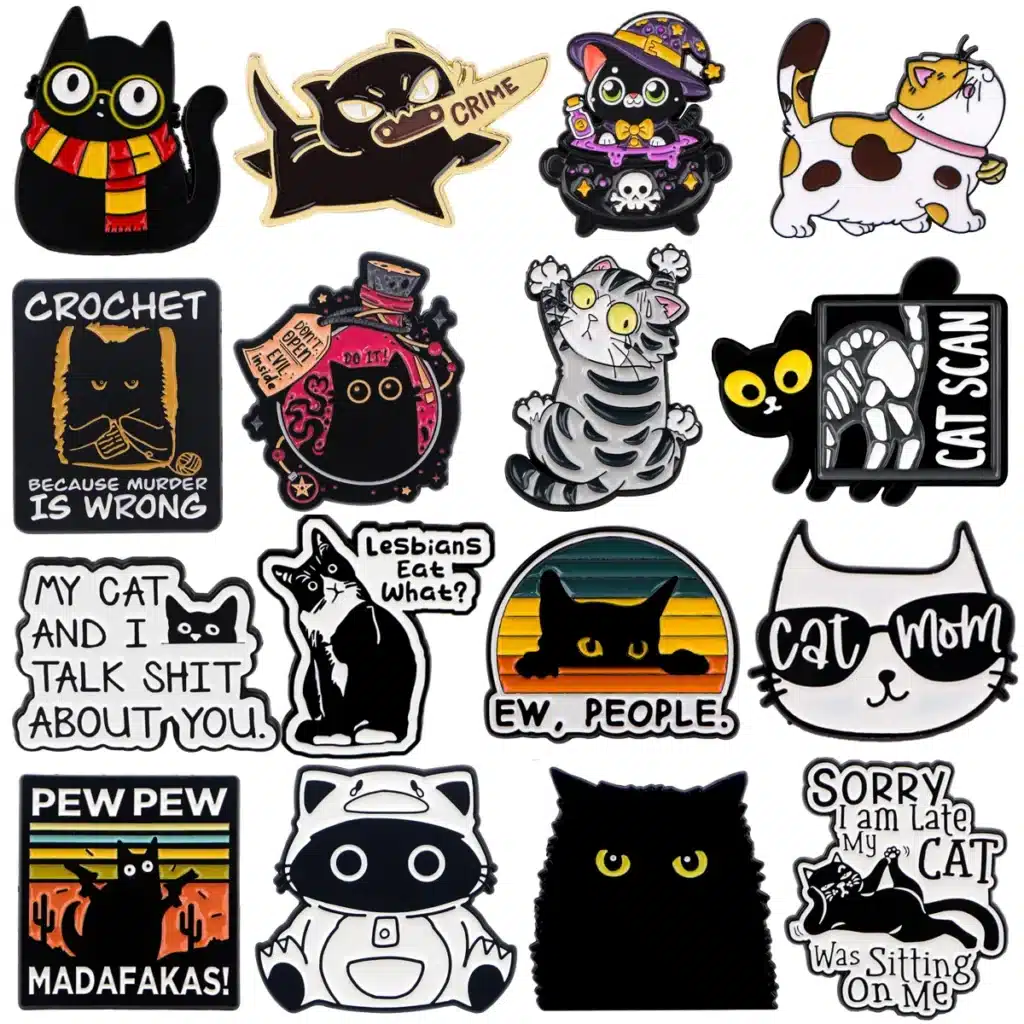 Black Cat Enamel Pin EW,PEOPLE Badges on Backpack Women Brooches Lapel Pin Animal Jewelry Cosplay Accessories Pet Lover Gifts 1