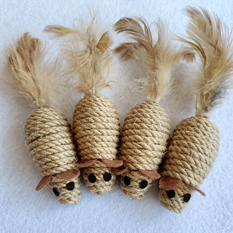 1/4pcs Sisal False Mouse Cat Toy Bite Resistance Stuffed Toy Interactive Cat Toy Simulation Mice Kitten Self-Playing Plush Toys 1