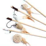 1PC Teaser Feather Toys Kitten Funny Colorful Rod Cat Wand Toys Wood Pet Cat Toys Interactive Stick Pet Cat Supplies 1