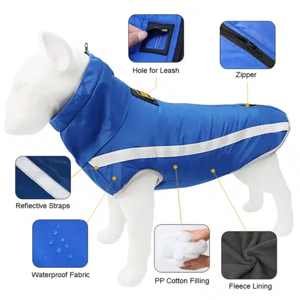 Fleece Lining Waterproof Dog Winter Coat Warm Puppy Jacket Vest Reflective Pet Clothes Apparel Pet Clothing for Medium Large Dog 2