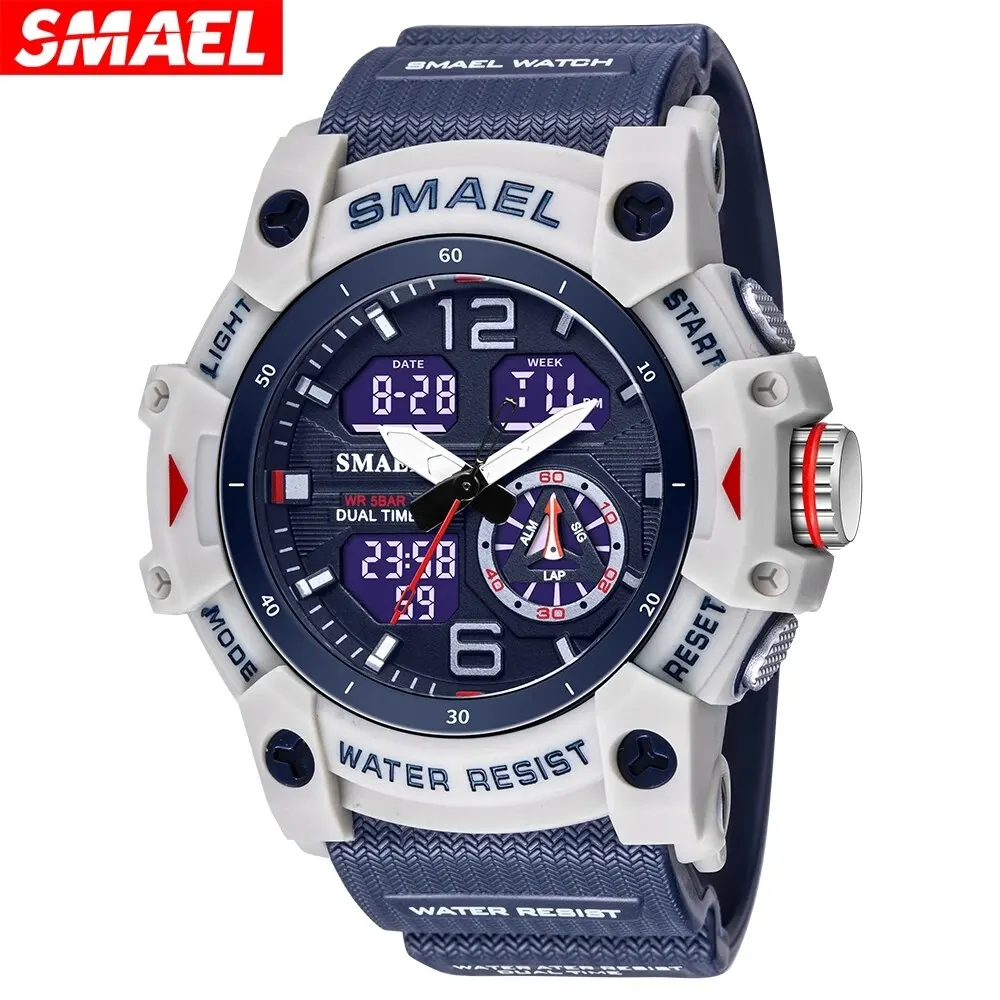 SMAEL Sport Watch Military Wristwatch for Men Alarm Stopwatch LED Digital Back Light Dual Time Display Waterproof Watch Men 8007 1