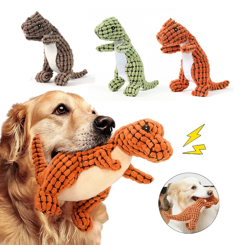 Plush Dog Toy Dinosaur Shaped Interactive Squeaky Toys for Small Large Pets Tooth Cleaning Chew Toy  Accessories 1