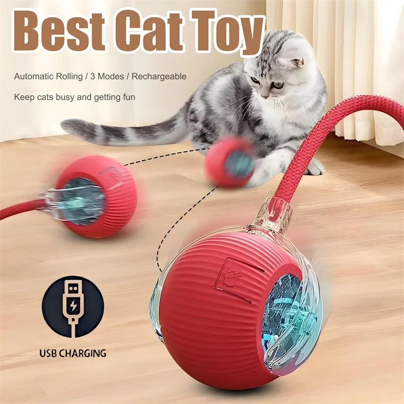 Interactive Cat Toy, Automatic Rolling Ball Cat USB Rechargeable, Antistress Indoor Toys for Cats, Electric Cat Ball Toy 1