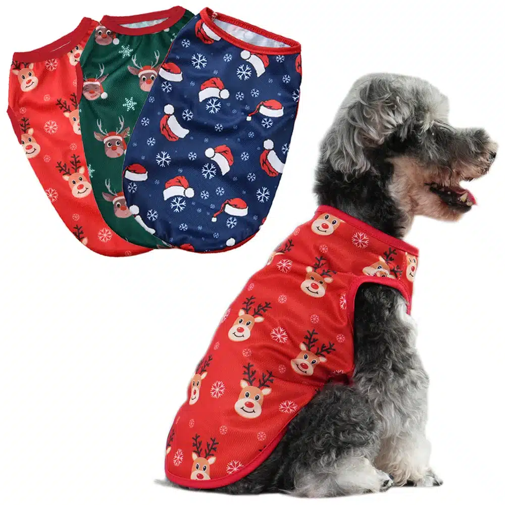 Christmas Dog Vest New Year Festival Clothes For Small Dogs Cat T-shirt Costume Cute Santa Claus Print Puppy Apparel Pet Outfits 1