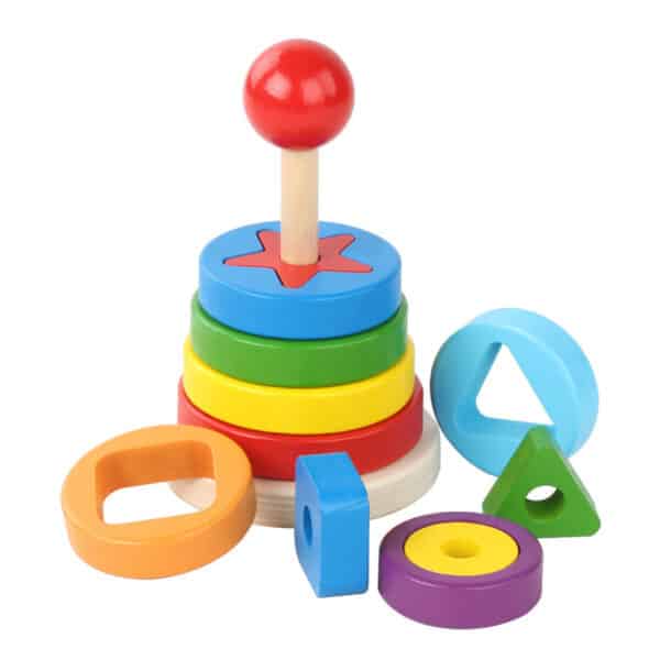 Wooden Double-layer Building Blocks Color Pile Tower Set Column - Image 5