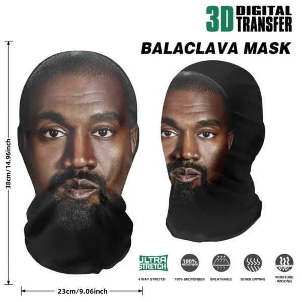 New 3D Printed Kanye Mask Elastic Mesh Full Face Mask for Men Women Cosplay Headwear Hip Hop Fashion Balaclava Hood Hat Headgear 4