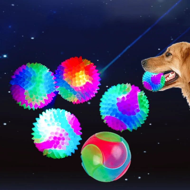 Fun Pet Toys Small Dog Flash Ball Dog Toys Ball TPR Three Color Glowing Elastic Ball Dog Training Throwing The Ball Dogball 1