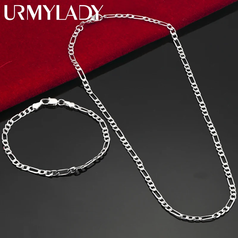 Noble new arrive 925 sterling silver 4MM chain for men Women Bracelet Necklace jewelry set lady Christma gifts charms wedding 1