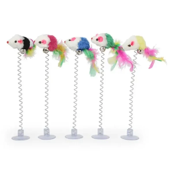 Spring Cat Toy Interactive Suction Cup with Spring Mouse Feather Pet Toy Random Color Cat Accessories 5