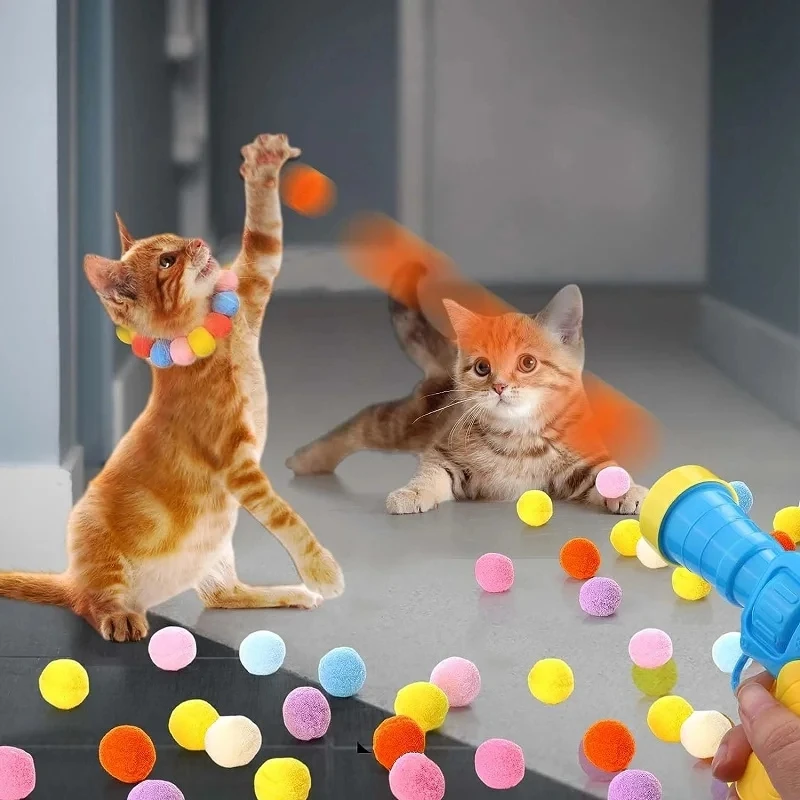 Cat Toys Interactive Launch Training Toy For Pet Kitten Creative Mini Shooting Gun Games Stretch Plush Ball Toys Pet Supplies 1