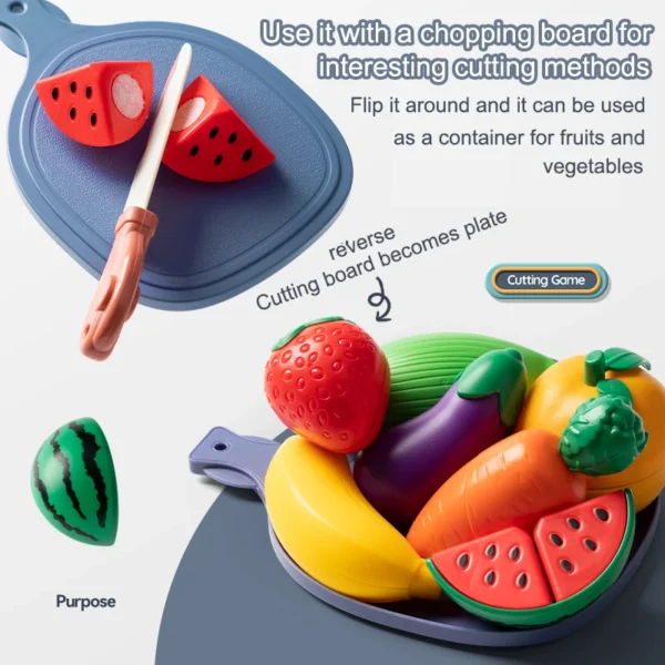 26pcs Pretend Food Play Food Cutting Set For Kids,Cuttable Fruits And Vegetables Toy Kitchen Accessories With Knives And Board 3