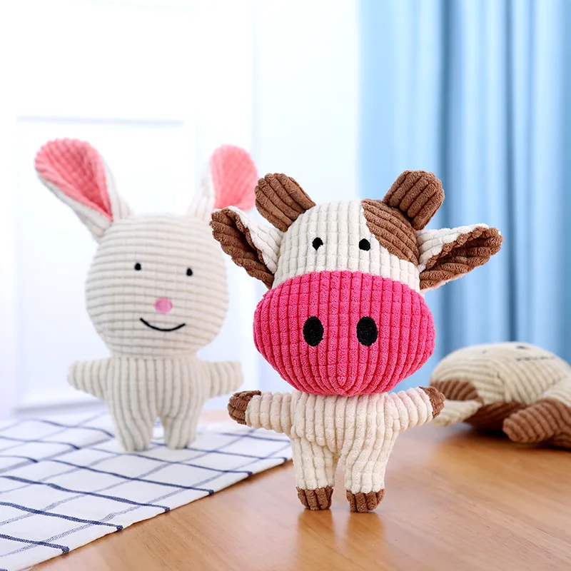 Cute Plush Toys Squeak Pet Cow Rabbit Animal Plush Toy Dog Chew Squeaky Whistling Involved Squirrel Dog Toys 1