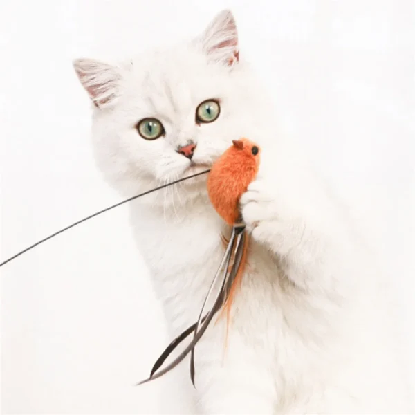 Simulated Bird Cat Toys Upgraded Epoxy Sucker Steel Wire Long Rod Feather Cat Teasing Stick Cat Self Hi No Harmful Ingredients 3