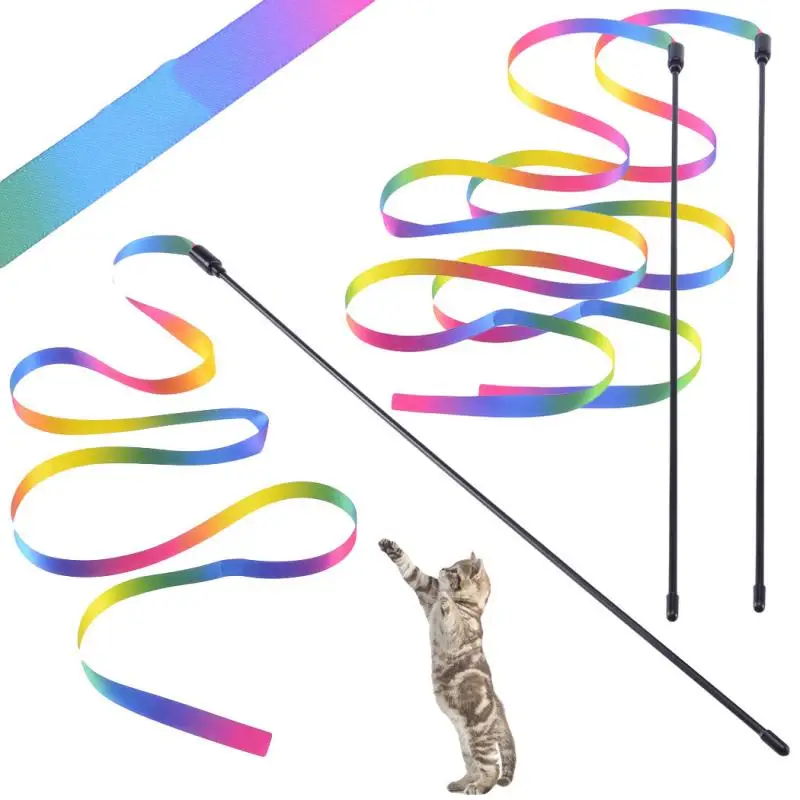 Pet Cat Toys Cute Funny Rainbow Strips Stick Cat Teaser Wand  Pet Toys for Cats Interactive Toys Cat Supplies Pet Products 1