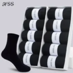 HSS 5/10 Pairs Men's Cotton Blend Socks Black Business Men Socks Soft Breathable Summer Winter for Male Socks Plus Size (6.5-14) 1