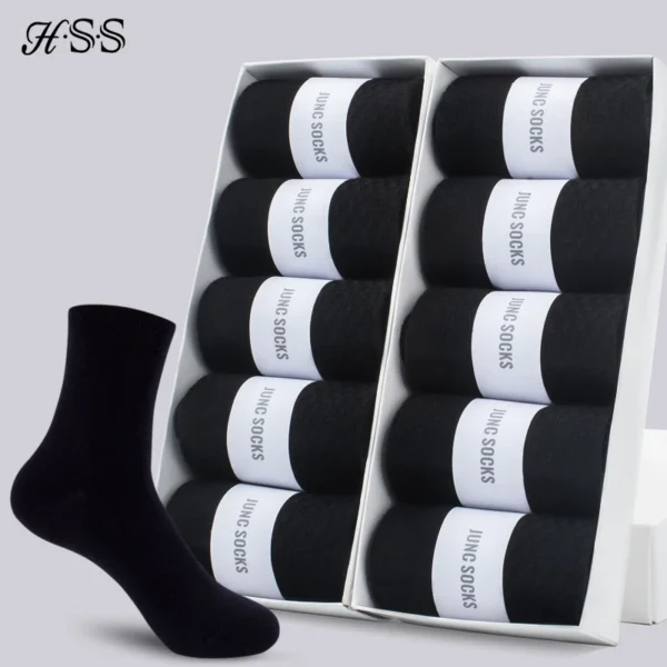 HSS 5/10 Pairs Men's Cotton Blend Socks Black Business Men Socks Soft Breathable Summer Winter for Male Socks Plus Size (6.5-14) 1