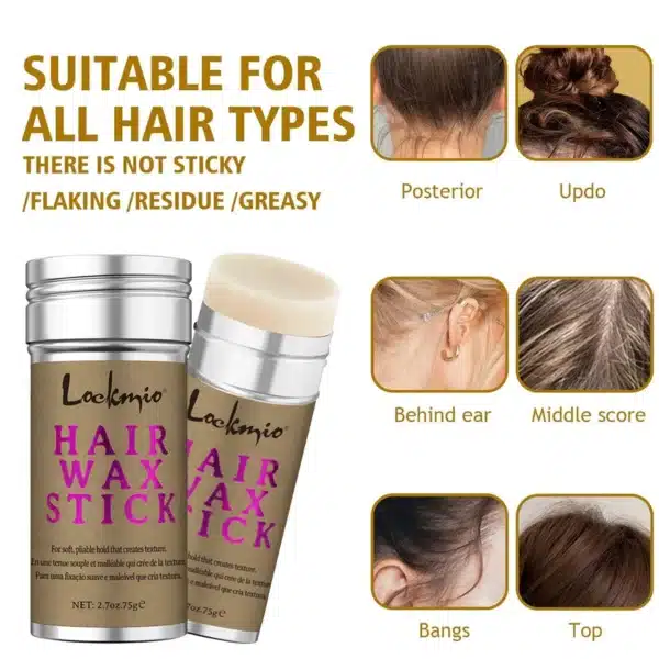 LOCKMIO Women Hair Wax Stick for Wigs Anti-frizz Flyaways Control Styling Wax Long-lasting Smoothing Broken Back Hair Pomade Kit 2