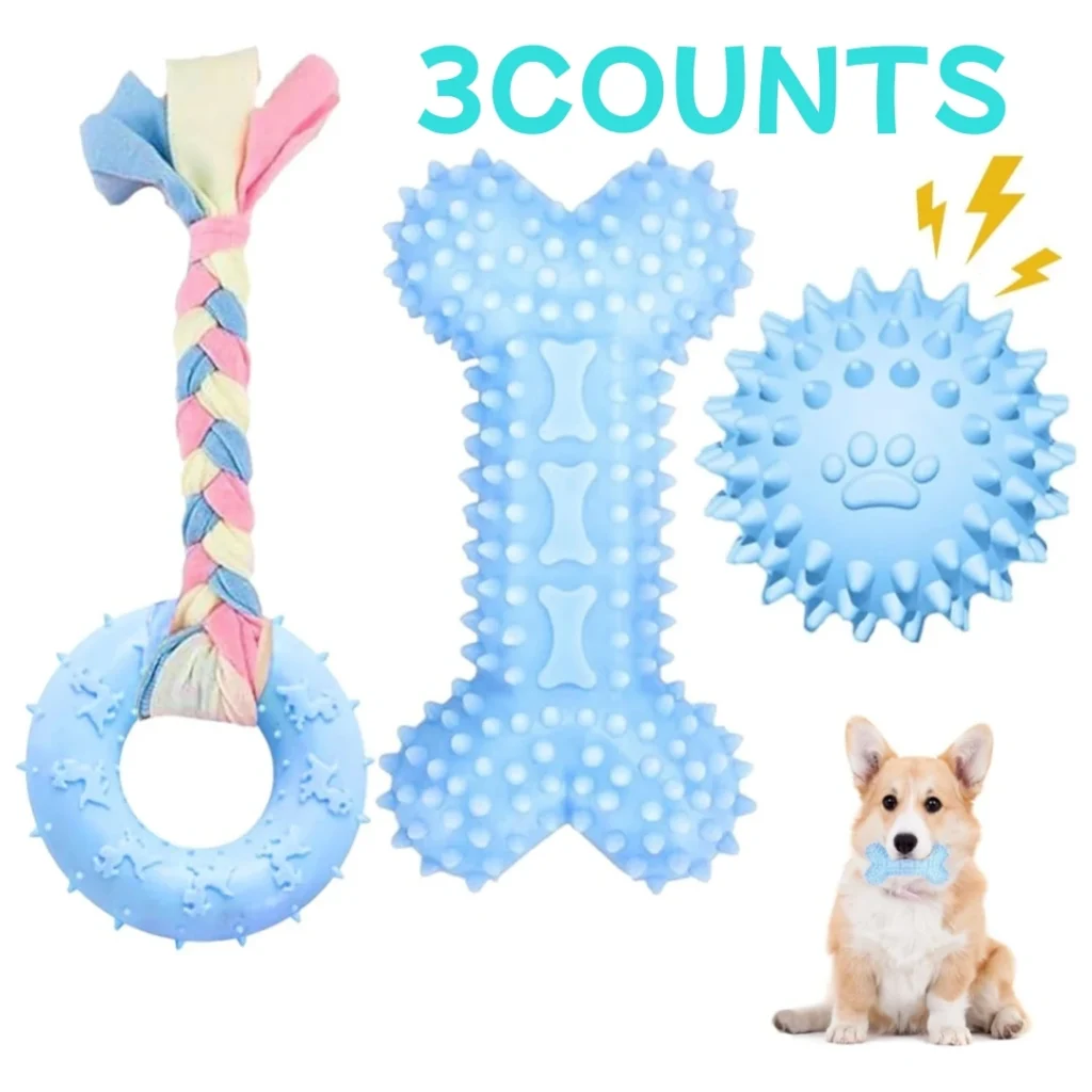 3 Pack Puppy Chew Toys for Teething, Puppy Toys Small Dog Soft Rubber Cleaning Teeth Outdoor Interactive Pet Toy Set Durable Rop 1