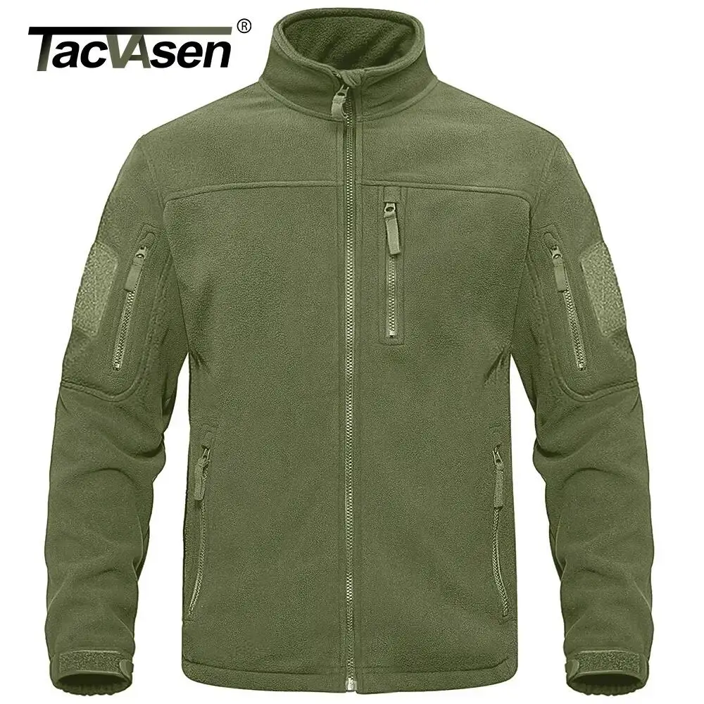 TACVASEN Full Zip Up Green Fleece Jacket Thermal Warm Work Coats Mens Zipper Pockets Jacket Hiking Training Outwear Windbreaker 1