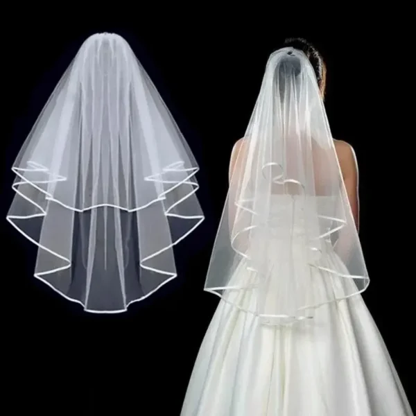 Simple Ribbon Edge Soft Tulle Wedding Veils with Comb Marriage Wedding Accessories 2024 2