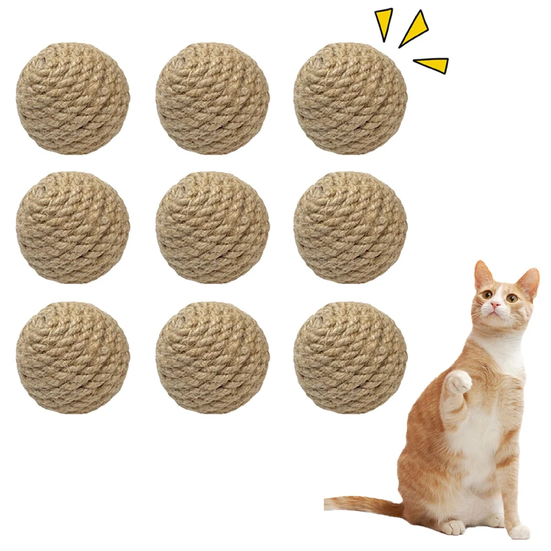 5PCS Cats Sounding Ball Interactive Handmade Sisal Cat Scratching Ball Make Sounds Cat Toy Home Kitten Ball Toys 1