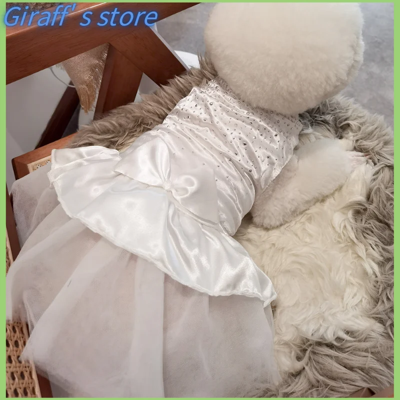 Pet Dog Puppy Bow Gauze Dress Skirt Cat Sequin Princess Clothes Apparel 1