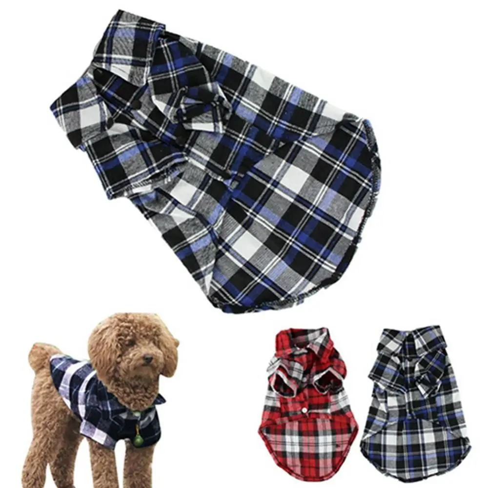 Cute Pet Dog Puppy Plaid Shirt Coat Clothes T-Shirt Top Apparel Size XS S M L Summer Pet Shirt Dog Vest Clothes For Small Dogs 1