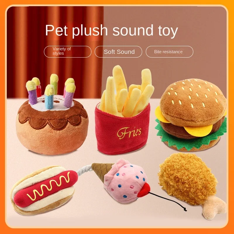 Plush Dog Toys Squeaky Dogs Accessories Pet Perros Toy Soft Squeeze Sound Teeth Chew Bite Resistant Ice Cream Fries Humburger 1