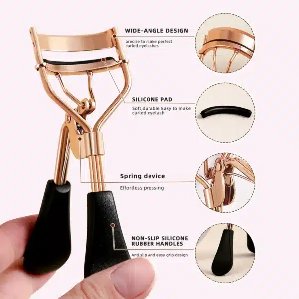 Portable Eyelash Curler with 10 Silicone Pads & 1 Double-ended Spiral Eyelash Brush & 1 Eyelash Steel Comb & 1 Double-ended Eyebrow and Eyelash Comb & 2 Spiral Comb, Stainless Steel Eyelash Curler, Does Not Damage the 3