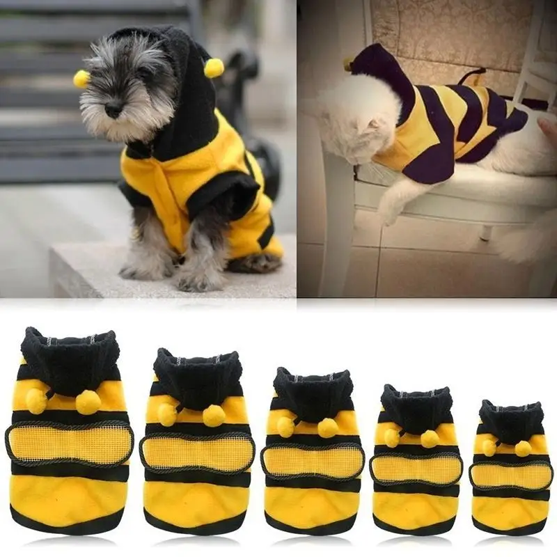 Bee Pet Puppy Coat Apparel Outfit Soft Warm Fleece Clothes Dog Cat Hoodie Fancy Costume Sweater Dog Hoodies 1