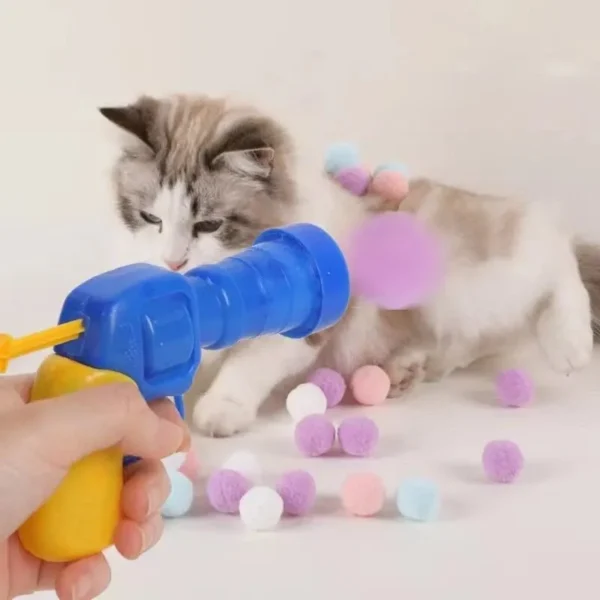 1 Set Cat Toy Interactive High Fun Toy Gun 20PCS Plush Ball Launches Quiet High Bounce Ball To Tease The Cat 2