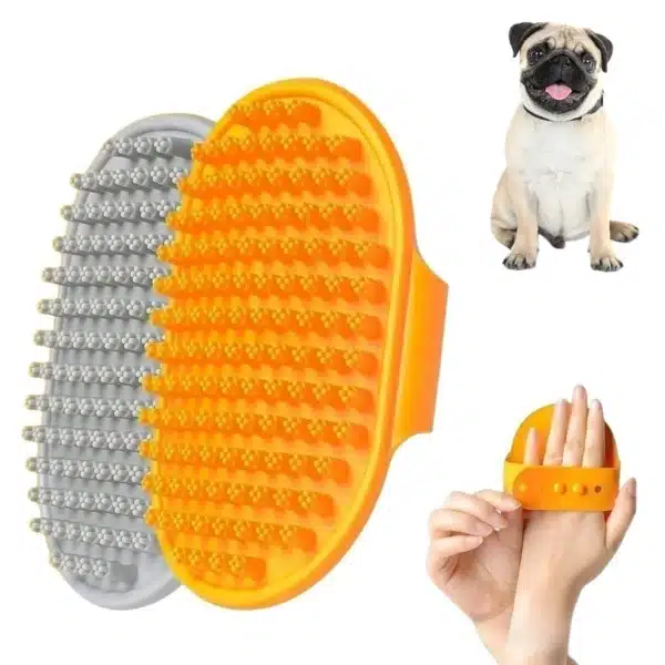 Dog Bath Brush,Dog Grooming Shedding Soothing Massage Rubber Bristles Curry Comb with Adjustable Ring Handle for Pet Dogs& Cats 1