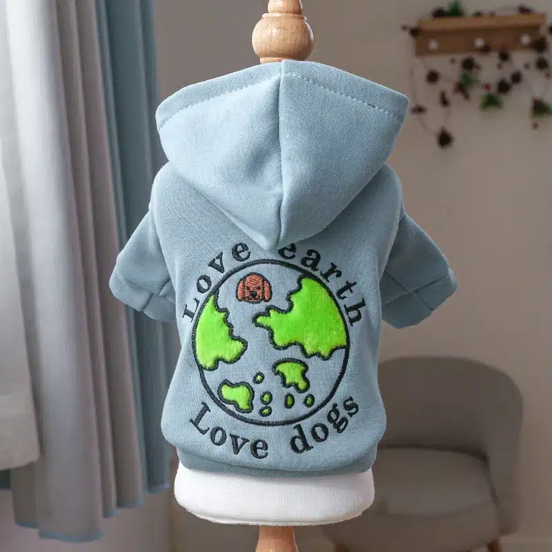 1PC Pet Apparel Dog Spring and Autumn Thickened Warm and Comfortable  Blue Love Earth Hoodie for Small and Medium Dogs 1