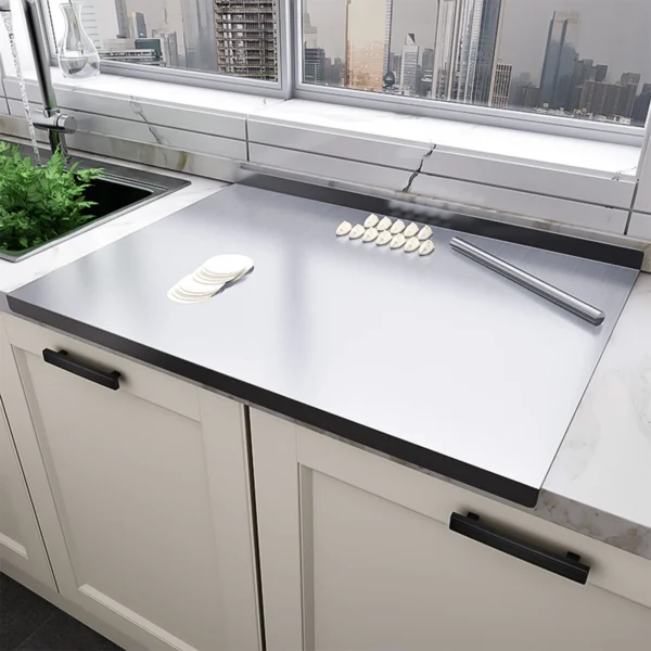 Stainless Steel Cutting Board With Lip Home Pizza Food Chopping Board Pastry Baking Board Countertop Protector Kitchen Gadget 1