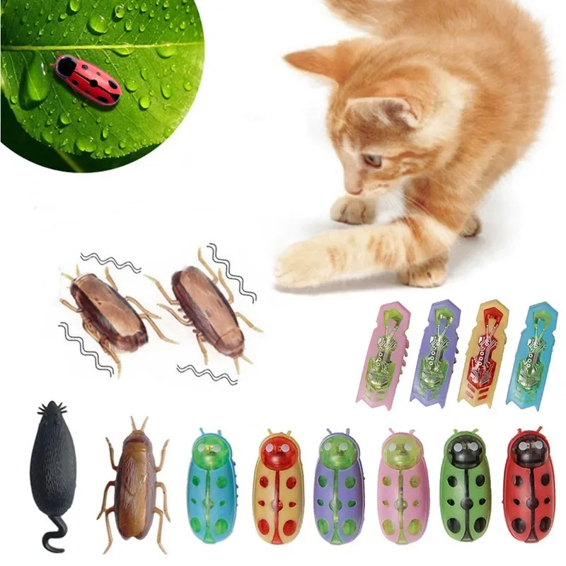 Funny Electric Bugs Catnip Toy Automatic Tunnel Mini Robot Bug Vibration Insect Toys For Cats Battery Operated Cockroach Ladybug 1