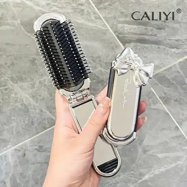 CALIYI 1PCS Folding Mini Pocket Hair Comb with Mirror Portable Massage Comb Brush for Salon Travel Outdoor Makeup Styling Tools 1