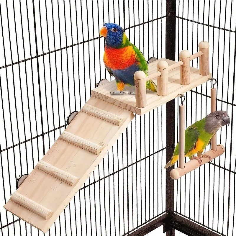 Bird Perches Platform Swing Climbing Ladder Parrot Cage Accessories Wooden Playing Gyms Exercise Stands Parrot Cage Toys Sets 1