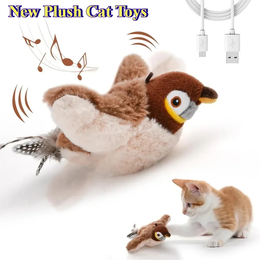 Hot Cat Interactive Toys Catnip Electric Pat Bird (with Catnip) Dog Cats Touch-Activated Squeaky Plush Toy Pet USB Rechargeable 1