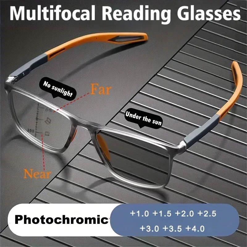 Photochromic TR90 Anti-blue Light Multifocal Reading Glasses New Progressive Near Far Eyewear Men Women Sports Eyeglasses 1