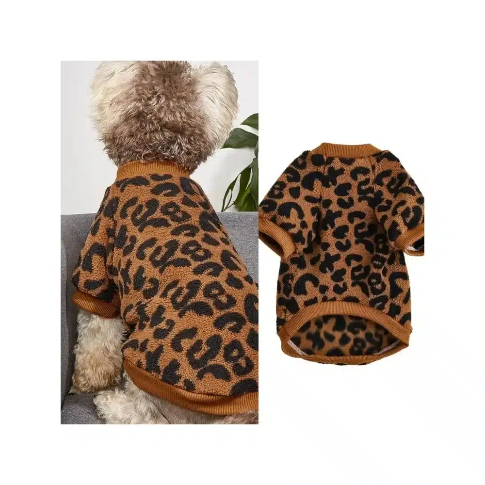 Puppy Pullover Dogs Pet Sweater Winter Leopard Print French Bulldog Winter Warm Sweater Pet Apparel Dog Clothing Kurtka Dla Psa 1