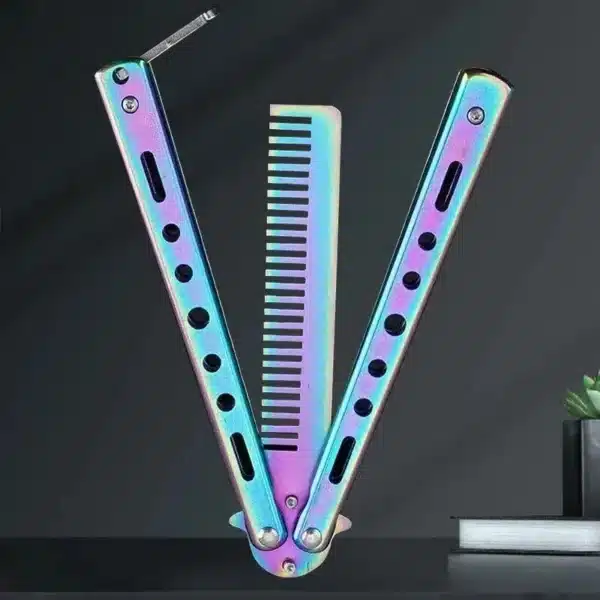 1PCS Foldable Comb Stainless Steel Butterfly Knife Comb Beard Moustache Brushe Salon Hairdressing Styling Tool 3