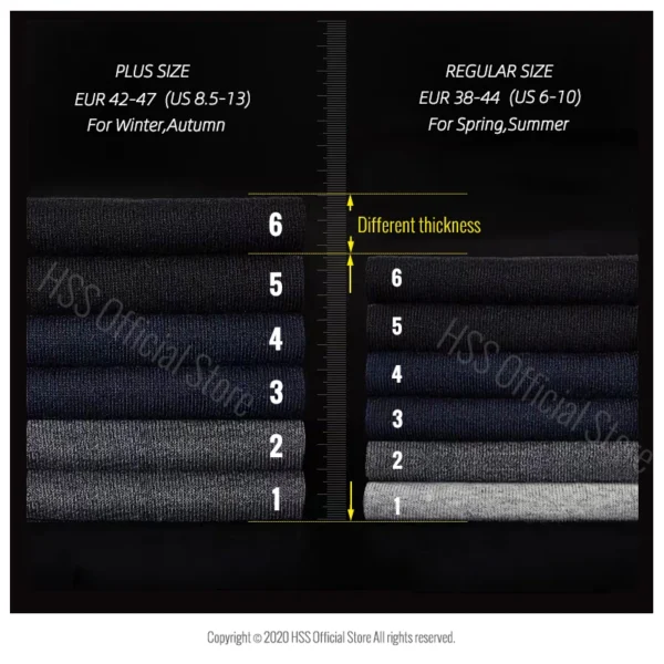 HSS 5/10 Pairs Men's Cotton Blend Socks Black Business Men Socks Soft Breathable Summer Winter for Male Socks Plus Size (6.5-14) 3