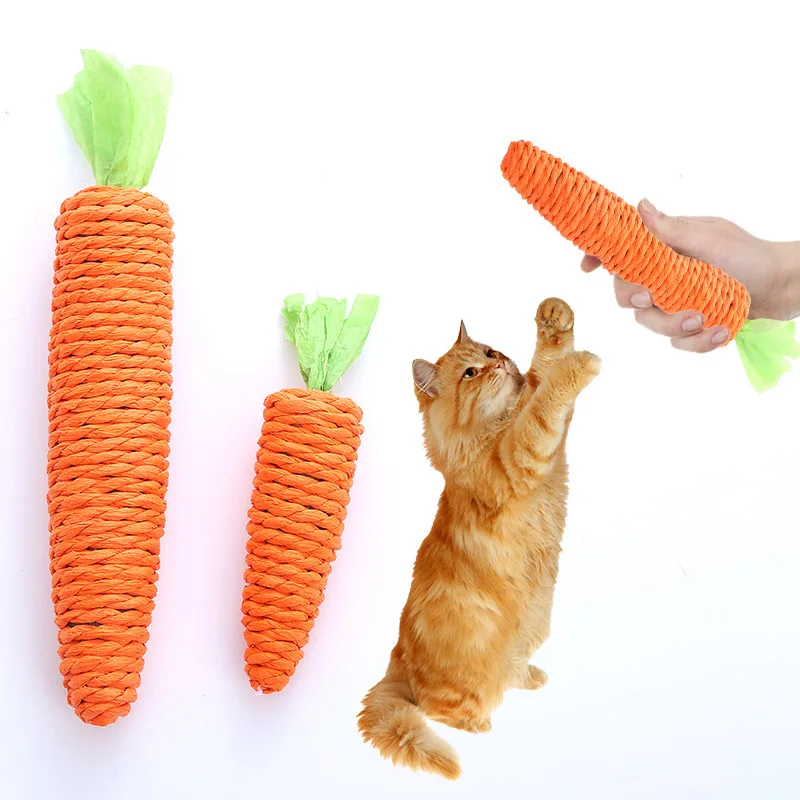 Cat Toy Carrot Sound Pet Products Bite Resistant Paper Rope Scratcher Clean Teeth Interactive Play Cat Carrot Chew Toy for Cat 1