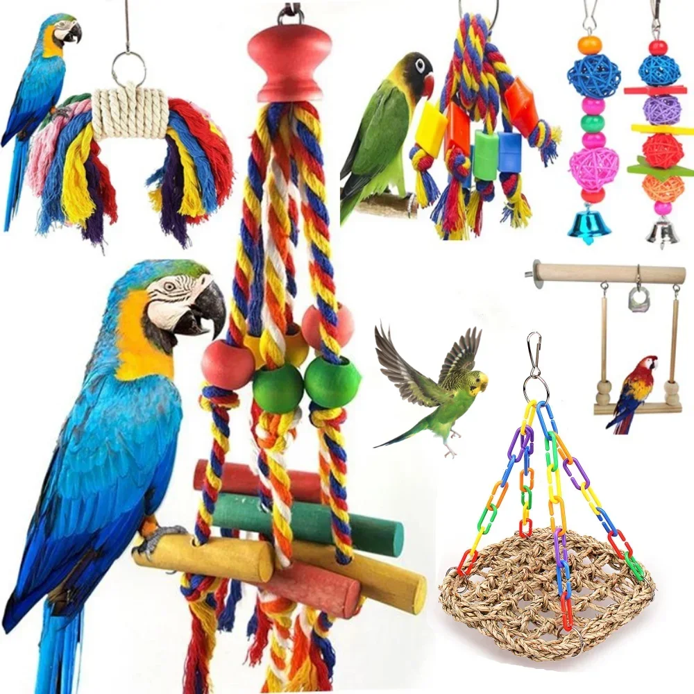 Parrot Chew Toy Cotton Rope Birds Toy Bite Bridge Bird Tearing Toys Cockatiels Training Hang Swings Birds Cage Supplies 1