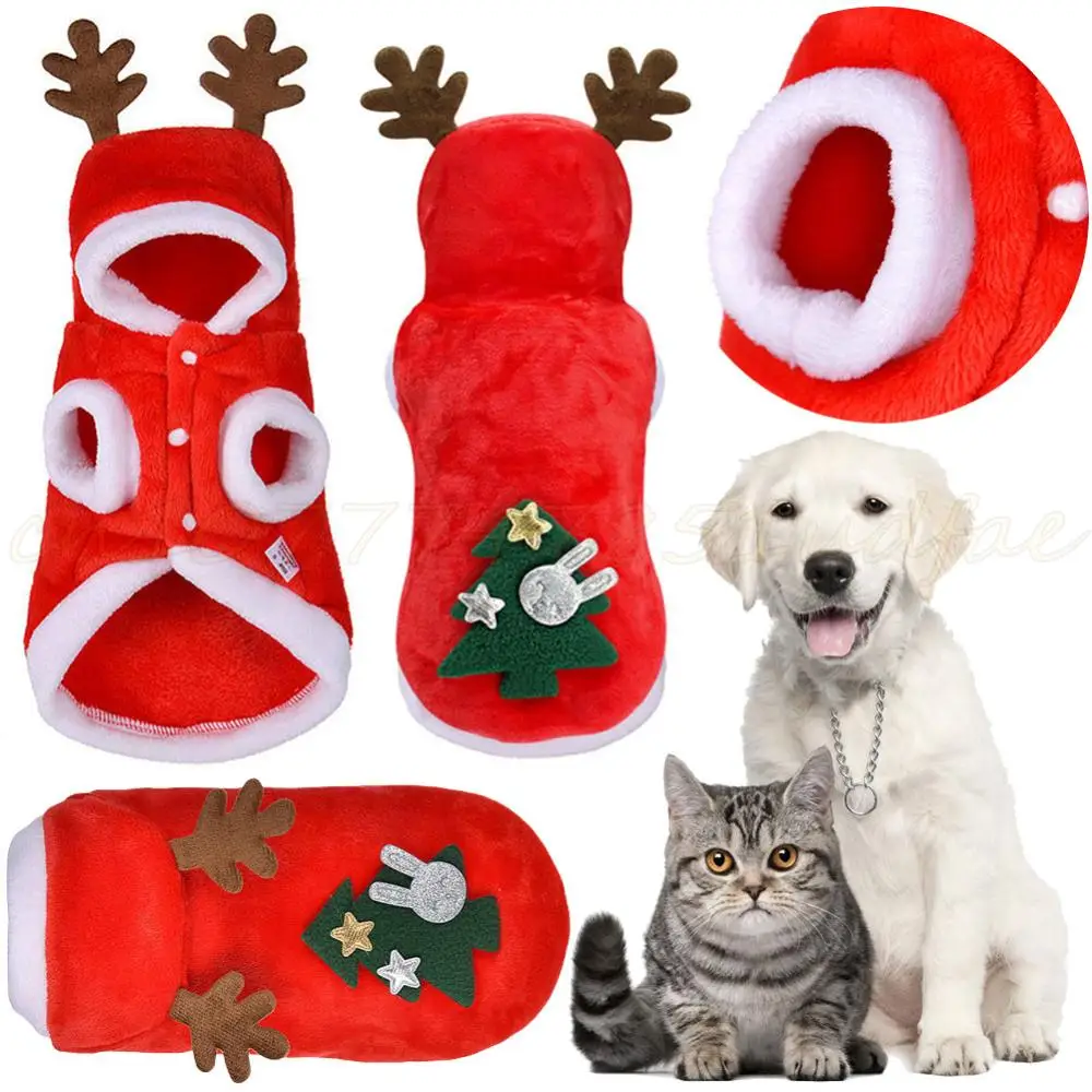 Cat Christmas Clothes Pet Clothing Santa Costume New Year Dog Outfits Xmas Deer Hat Puppy Coat Hoodies Winter Warm Pet Apparel 1