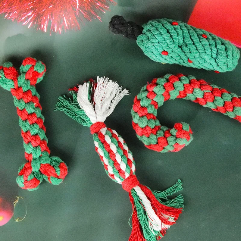 Christmas Dog Toys Braided Cotton Rope Candy Bones Pet Toy for Small Large Dog Bite Resistant Molar Teeth Cleaning Dog Chew Toys 1