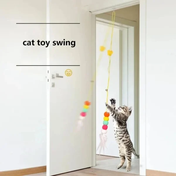 Feather Ball Caterpillar Cat Toy, Pet Self Hi Toy, Hanging Retractable Rope Sound Toy 1