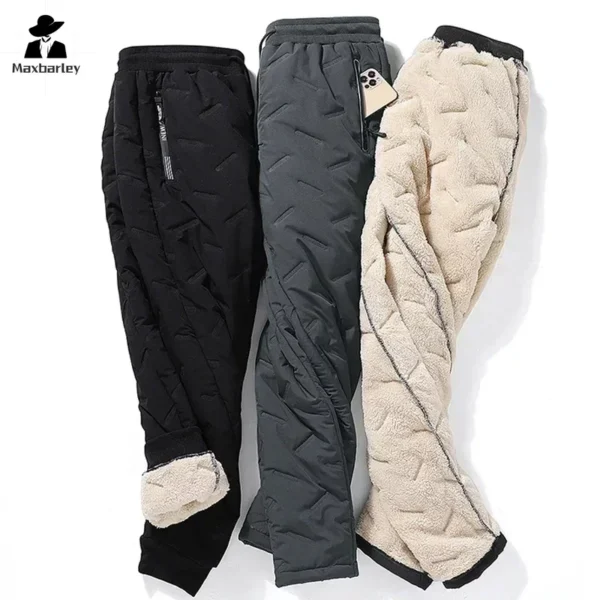 Winter Down Cotton Pants Men's Casual Waterproof Zipper Pocket Thickened Wool Warm Pants Jogger Outdoor Cold-proof Ski Pants 7XL 6