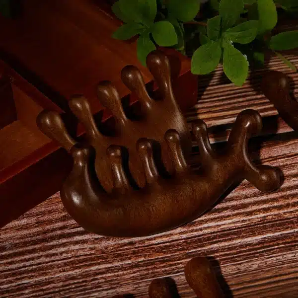 Wood Therapy Massage Comb Head Face Scalp Gua Sha Massager Natural Facial Sandalwood Wide Tooth Guasha Scraping Body Massage 5